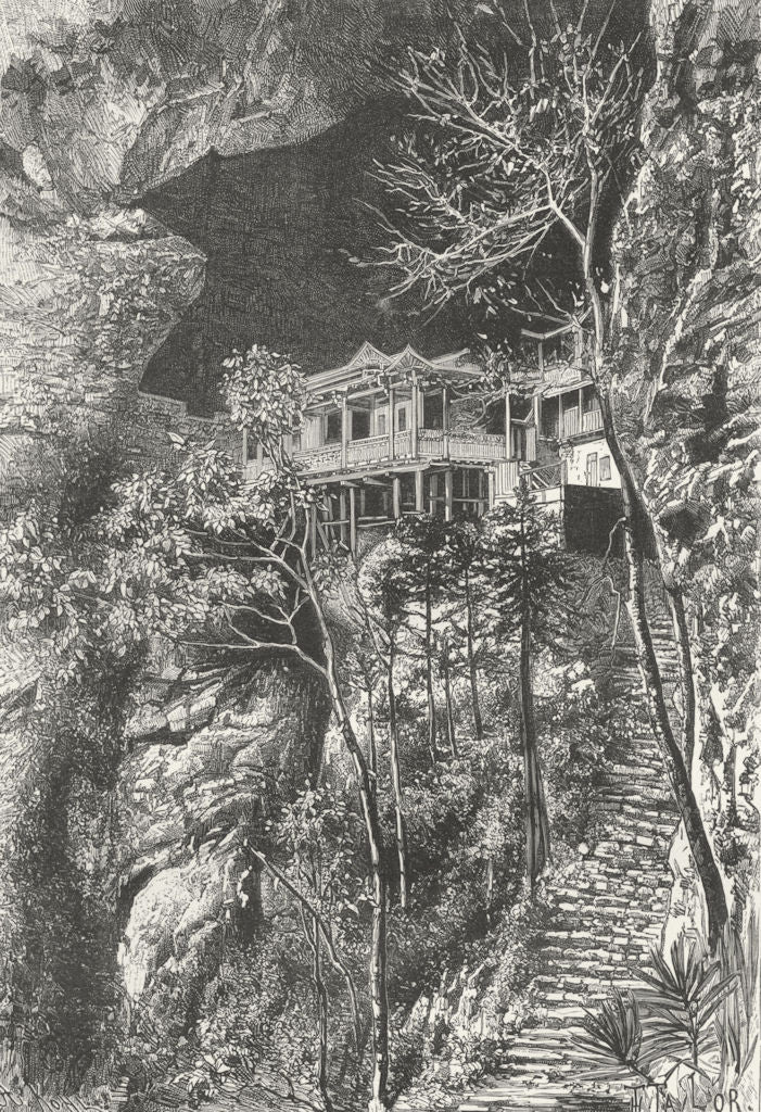 FUCHU FU. Buddhist Monastery Yuen-Fu, Min, S Fuchu  c1885 old antique print